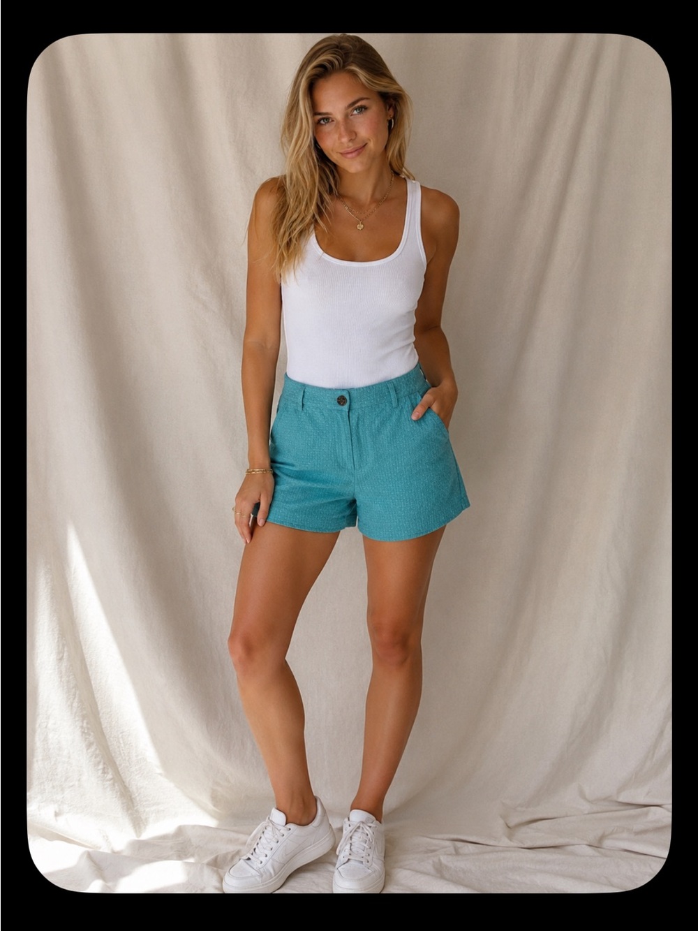 Draper James Teal High-Rise Basket Weave Bermuda Shorts BNWT